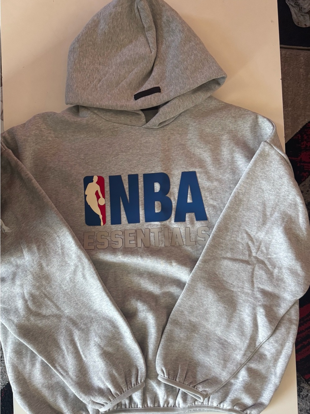 Fear of God Gray Crewneck Hoodie with Blue and Red NBA Logo